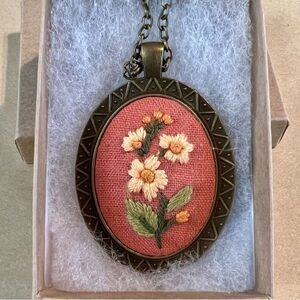Floral Embroidered Pendant Necklace - handmade